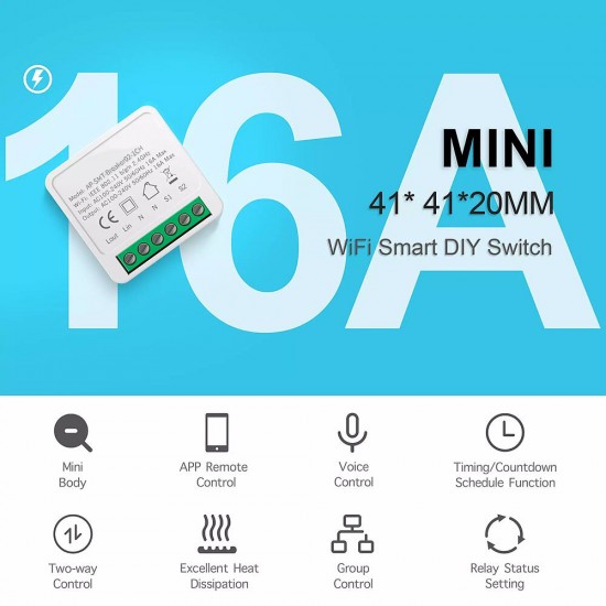 16A Mini Smart Wifi DIY Switch Support 2 Way Control Smart Home Automation Module Work with Alexa Google Home Smart Life App