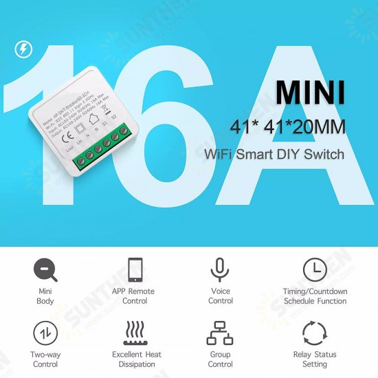 16A Mini Smart Wifi DIY Switch Support 2 Way Control Smart Home Automation Module Work with Alexa Google Home Smart Life App