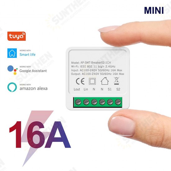 16A Mini Smart Wifi DIY Switch Support 2 Way Control Smart Home Automation Module Work with Alexa Google Home Smart Life App