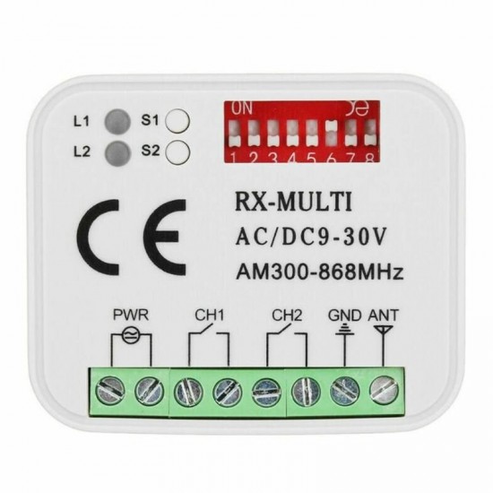 2 Channel Garage Gate Remote Receiver RX MULTI 300-900MHZ AC/DC 9-30V Receiver for Garage Door Command Gate Control Transmitter