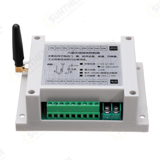 220V 6-way Wireless Remote Control Switch Module Lamp Water Pump Motor Controller