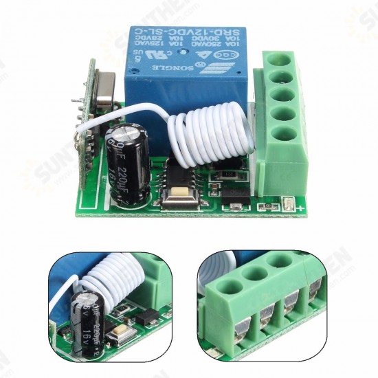 2Pcs DC12V 10A 1CH 433MHz Wireless Relay RF Remote Control Switch Receiver