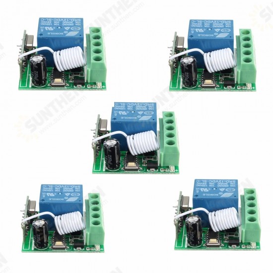 5Pcs DC12V 10A 1CH 433MHz Wireless Relay RF Remote Control Switch Receiver