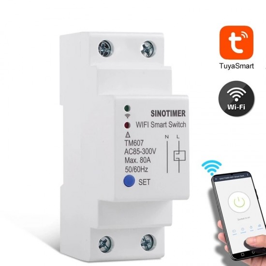 TM607 Tuya 80A 85-300V Smart WiFi Timer Mobile Phone APP Home Remote Control Timer Countdown Time Switch Work with Alexa Google Home