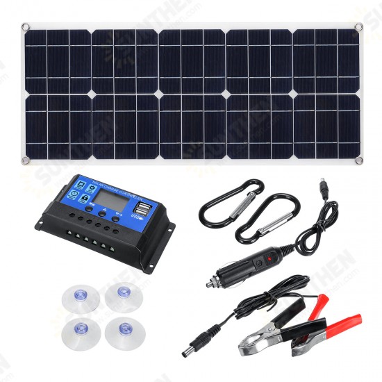 30W 18V MonocrystalineSolar Panel Dual 12V/5V DC USB Charger Kit with 10A Solar Controller & Cables