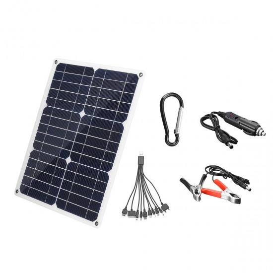 30W 20V Monocrystalline Double USB Port Solar Panel Power Pack with 10-in-1 Charging Cables