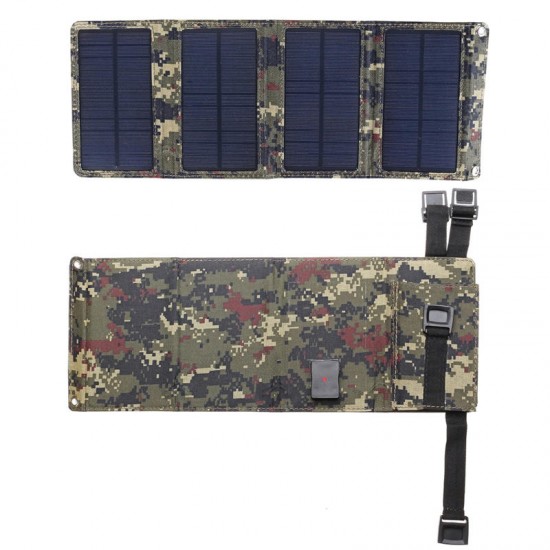 Camouflage/Black 7W 5.5V Folding Monocrystalline Silicon Solar Panel With Two Carabiner+USB Port