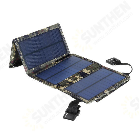 Camouflage/Black 7W 5.5V Folding Monocrystalline Silicon Solar Panel With Two Carabiner+USB Port