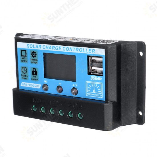 Upgraded 30A 12V/24V Auto Volt/Amp/Temp Display PWM Solar Panel Charge Controller