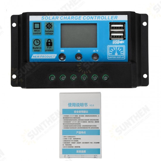 Upgraded 30A 12V/24V Auto Volt/Amp/Temp Display PWM Solar Panel Charge Controller