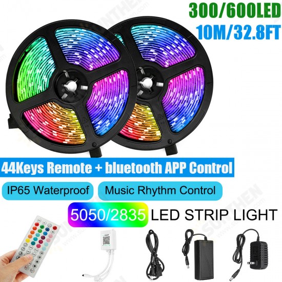 10M SMD5050/2835 RGB Smart LED Strip Light APP Control Music Waterproof Lamp 44 Keys Remote Control+Power Adapter Christmas Decorations Clearance Lights