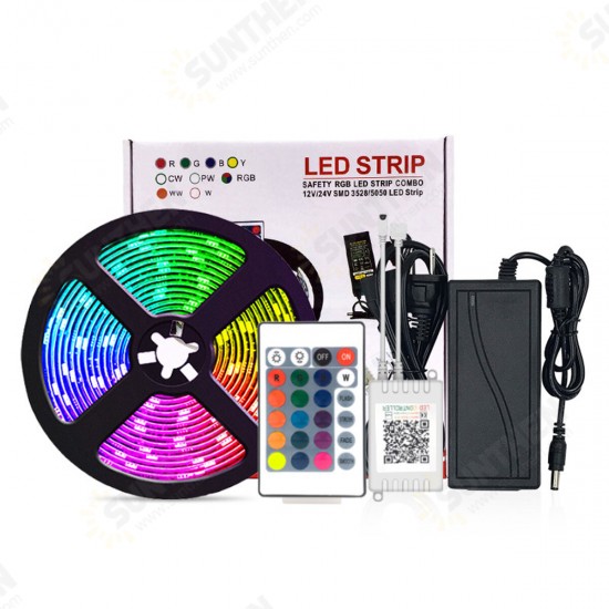 10M/15M 32.81FT/49.21FT 2835 bluetooth APP LED Strip Light Non-waterproof RGB Flexible Lamp+24-Keys Remote Control DC12V