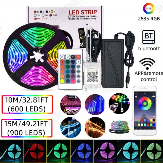 10M/15M 32.81FT/49.21FT 2835 bluetooth APP LED Strip Light Non-waterproof RGB Flexible Lamp+24-Keys Remote Control DC12V