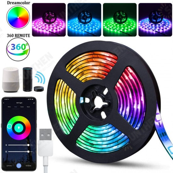 1/3/5m Wifi USB LED Strip Lights TV Back Light 5050 RGB Colour Changing APP Control Works with Alexa Google Home