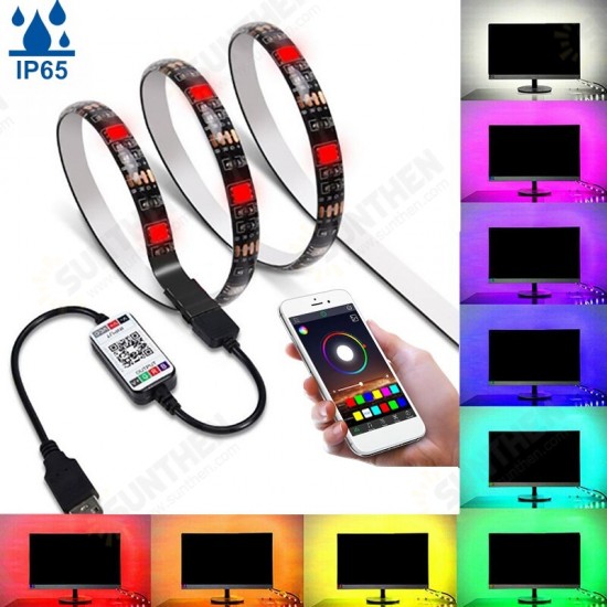 1M/3M/5M bluetooth APP 5050 RGB LED Strip Light Tape IP65 Waterproof USB Background Lamp 5V