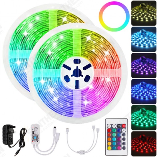 2*10M WiFi APP RGB 5050 Non-waterproof LED Strip Light+24Keys Remote Control for Alexa Google Home 12V Christmas Decorations Clearance Lights