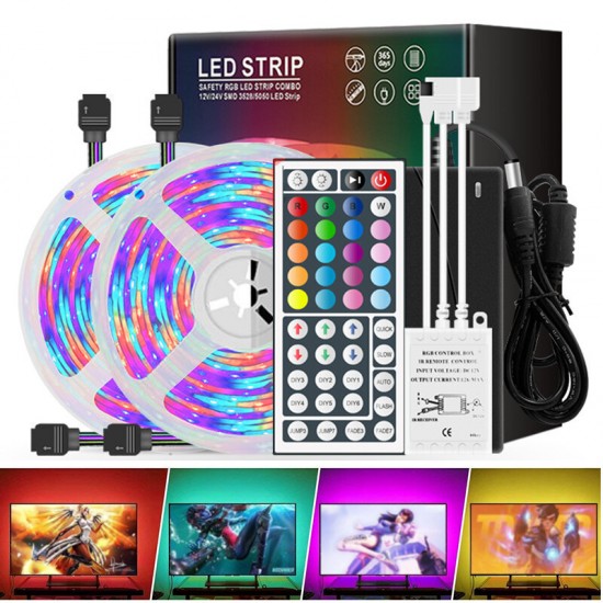 2*5M Waterproof DC12V LED Strip Light 3528 RGB Color Home Lamp+IR Remote Control+US Plug Power Adapter Christmas Decorations Clearance Lights