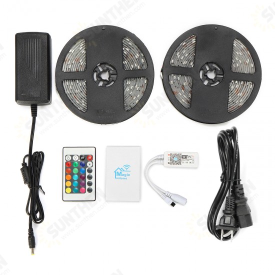 2PCS 5M 5050 SMD RGB Waterproof LED Strip Lights + Wifi Alexa Amazon Controller + DC12V Power Supply 2PCS 5M 5050 SMD RGB Waterproof LED Strip Lights + Wifi Alexa Amazon Controller + DC12V Power Supply