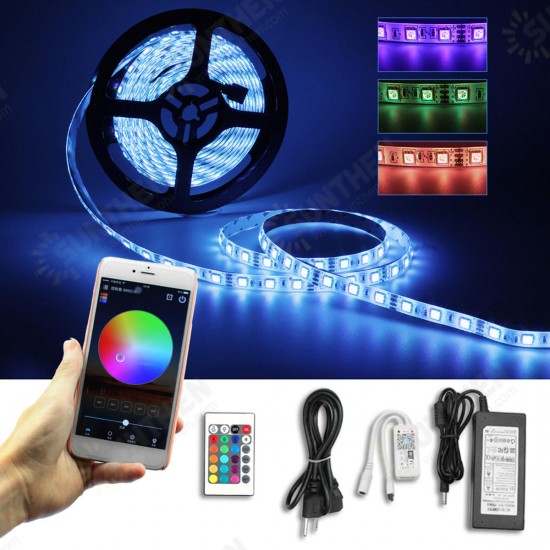 2PCS 5M 5050 SMD RGB Waterproof LED Strip Lights + Wifi Alexa Amazon Controller + DC12V Power Supply