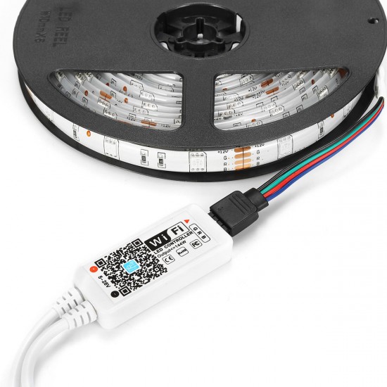 2PCS 5M 5050 SMD RGB Waterproof LED Strip Lights + Wifi Alexa Amazon Controller + DC12V Power Supply