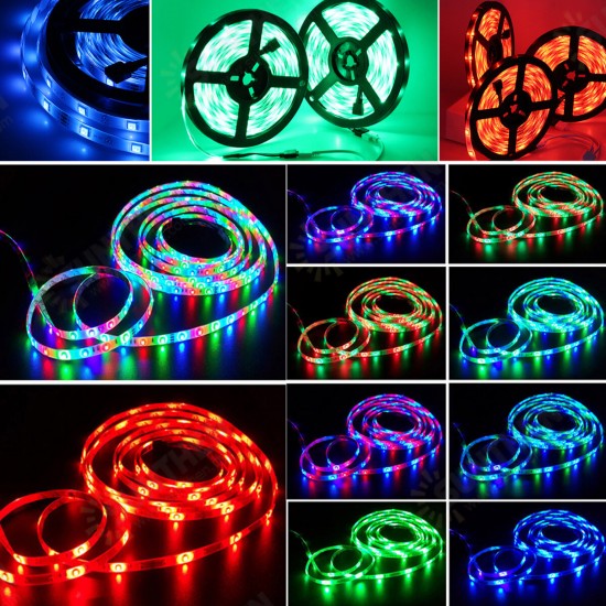 2PCS 5M RGB LED Strip Light SMD5050/2835 DC12V Non-waterproof Flexible Tape Lamp+Remote Control+Power Adapter