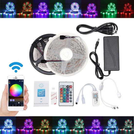 5M 10M IP65 IP20 Color Changeable WiFi Smart LED Strip Light+24Keys IR Remote Control+Adapter+Controller Christmas Decorations Clearance Lights
