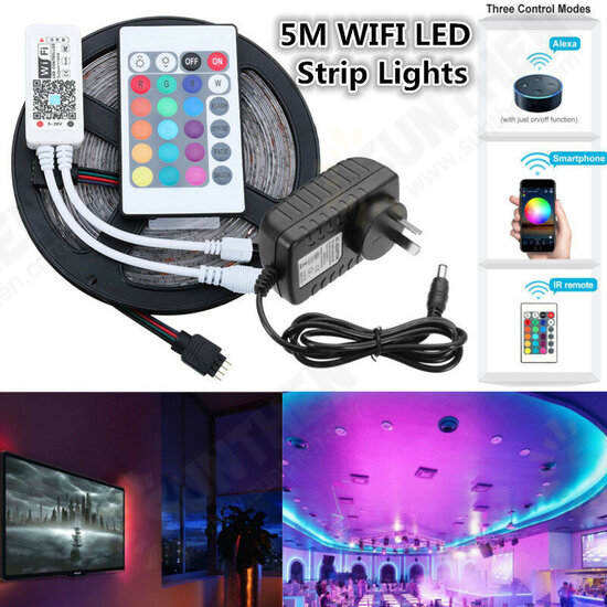 5M SMD2835 Alexa Smart Home WIFI Controller APP Control Non-waterproof RGB LED Strip Light DC12V Christmas Decorations Clearance Christmas Lights