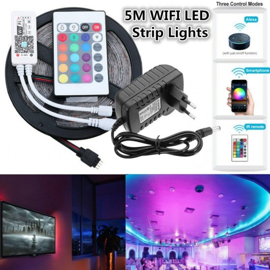 5M SMD2835 Alexa Smart Home WIFI Controller APP Control Non-waterproof RGB LED Strip EU Power Adapter DC12V Christmas Decorations Clearance Lights
