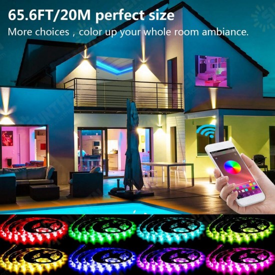 65.6FT 10/15/20M 5050 Smart LED Strip Light Non-waterproof RGB Rope Lamp Bluetooth Music Controller+Remote Control Christmas Decor Clearance Lights