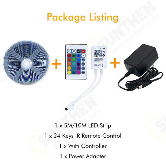 5M 10M IP66 5050 RGB WiFi APP Smart LED Strip Light with IR Remote Controller Work With Alexa Google Christmas Decorations Clearance Christmas Lights