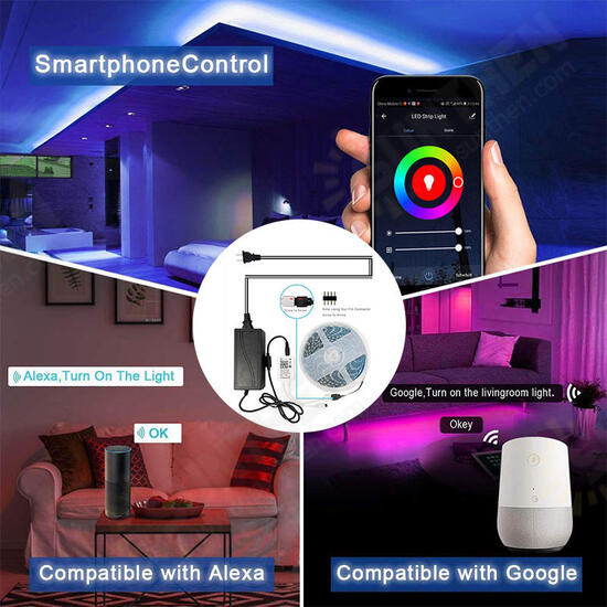 5M 10M IP66 5050 RGB WiFi APP Smart LED Strip Light with IR Remote Controller Work With Alexa Google Christmas Decorations Clearance Christmas Lights