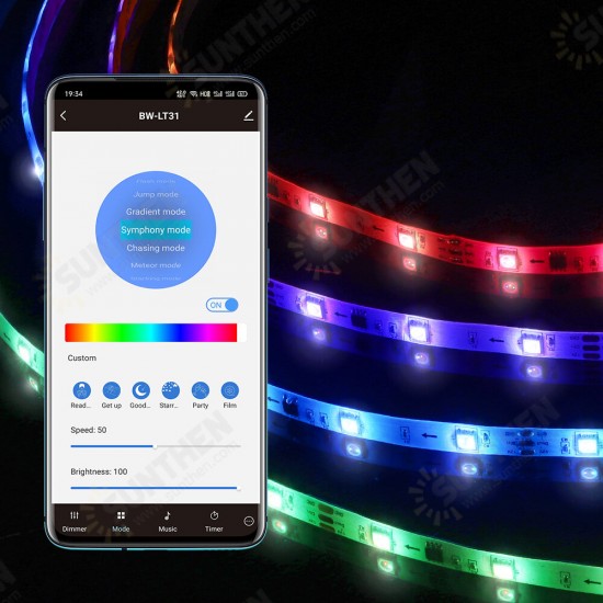 BW-LT31 5M/10M Built-in IC Smart Wi-Fi RGB Magic LED Strip Light+40Keys IR Remote Control for Alexa Google Assistant Christmas Decor Clearance Lights