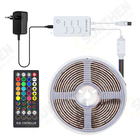 BW-LT34 5M WiFi RGB Music LED Strip Kit+EU/US Plug+40 keys IR Remote Control for Alexa Google Assistant Decorations Clearance Lights