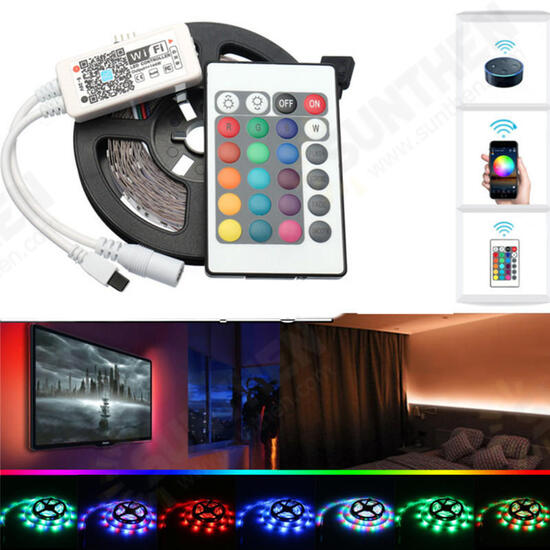 DC12V 2*5M Non-waterproof SMD2835 Smart WIFI Alexa Google Home Control Flexible RGB LED Strip Light