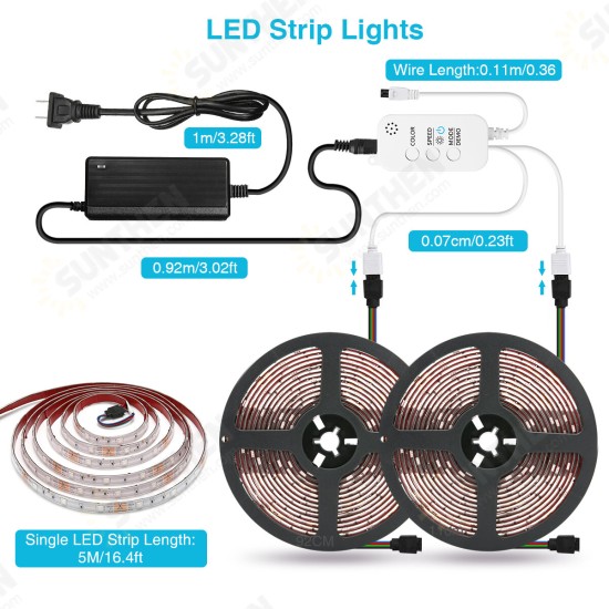 LED Strips Lights 10m RGB 300 5050SMD bluetooth APP Music Speaker IP67 Waterproof Color Changing Rope Lights with Remote Adhesive Full Kit