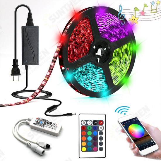 Waterproof 5M SMD5050 RGB LED Strip Light + WiFi Controller + 24Keys Remote Control +Power Adapter DC12V