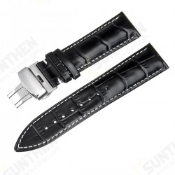 22MM Genuine Leather Watch Band Strap Kit Butterfly Buckle Deployment Clasp