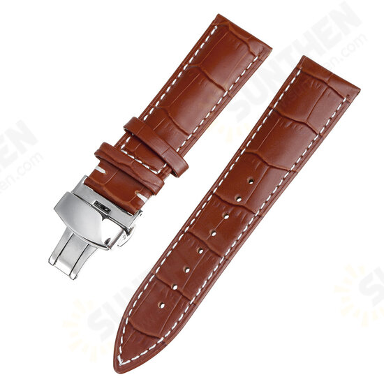 22MM Genuine Leather Watch Band Strap Kit Butterfly Buckle Deployment Clasp