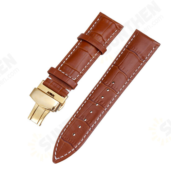 22MM Genuine Leather Watch Band Strap Kit Butterfly Buckle Deployment Clasp