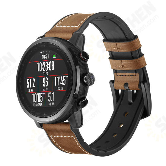 22mm Silica gel Inside External Leather Watch Band Watch Strap for Xiaomi Amazfit 2 Non-original 22mm Silica gel Inside External Leather Watch Band Watch Strap for Xiaomi Amazfit 2 Non-original