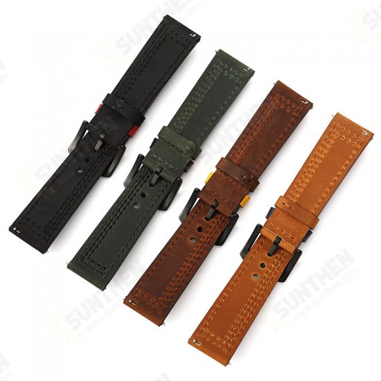 18/20/22/24mm Width Universal First-Layer Genuine Leather Watch Band Strap Replacement for Samsung Galaxy Watch 3