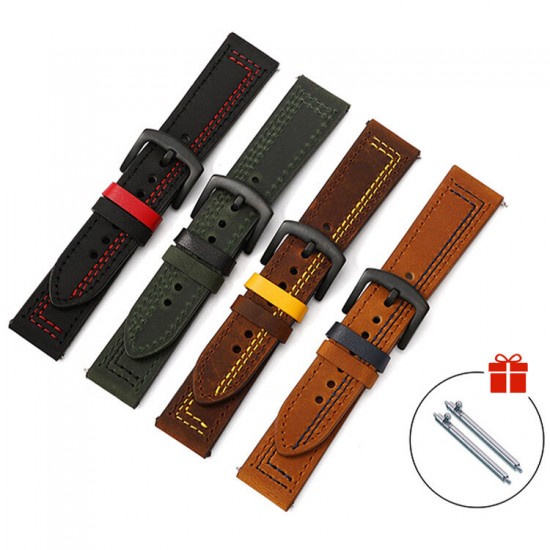 18/20/22/24mm Width Universal First-Layer Genuine Leather Watch Band Strap Replacement for Samsung Galaxy Watch 3