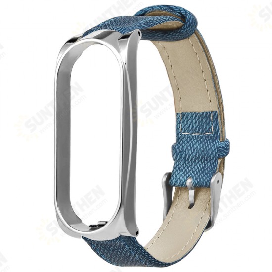 2-In-1 Comfortable Lightweight with Plating Watch Case Denim Texture PU Leather Watch Band Strap Replacement for Xiaomi Mi Band 6 / Mi Band 5 Non-Original