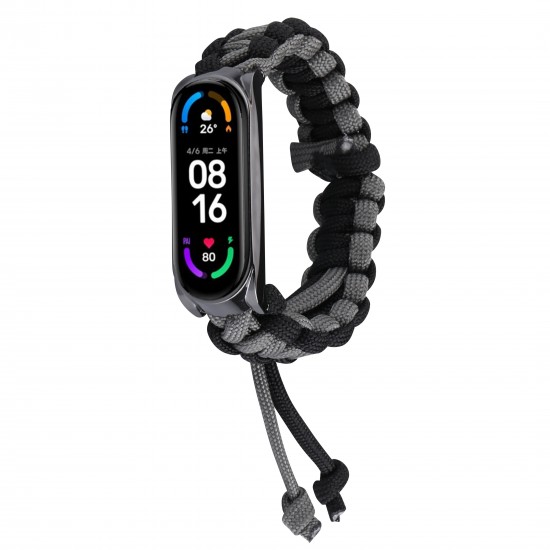 2-In-1 with Plating Watch Case Adjustable Nylon Rope Weave Watch Band Strap Replacement for Xiaomi Mi Band 6 / Mi Band 5 Non-Original