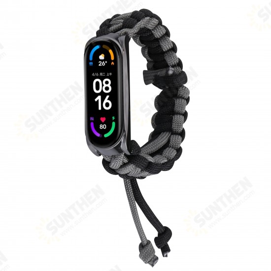 2-In-1 with Plating Watch Case Adjustable Nylon Rope Weave Watch Band Strap Replacement for Xiaomi Mi Band 6 / Mi Band 5 Non-Original