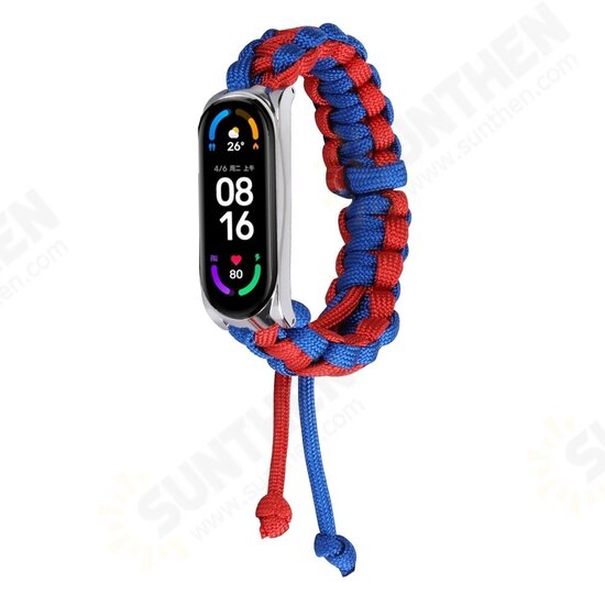 2-In-1 with Plating Watch Case Adjustable Nylon Rope Weave Watch Band Strap Replacement for Xiaomi Mi Band 6 / Mi Band 5 Non-Original