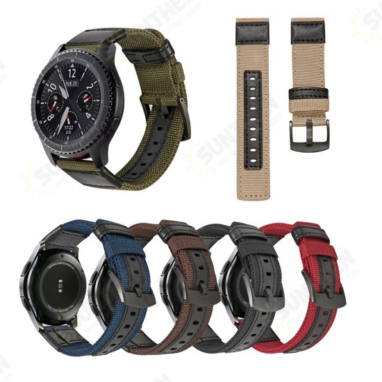 20/22mm Width Canvas Nylon Woven + Leather Watch Band Strap Replacement for Samsung Gear S3 Huawei