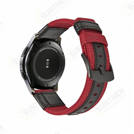 20/22mm Width Canvas Nylon Woven + Leather Watch Band Strap Replacement for Samsung Gear S3 Huawei