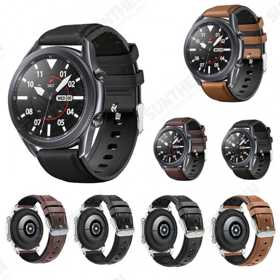 20/22mm Width Casual Genuine Leather + Silicone Watch Band Strap Replacement for Samsung Galaxy Watch 3 41/45mm