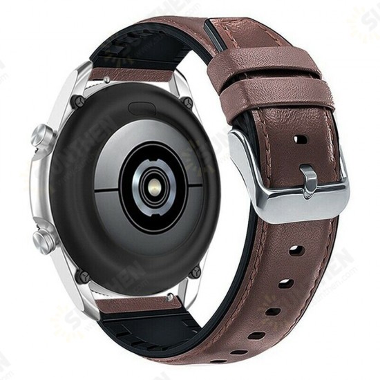 20/22mm Width Casual Genuine Leather + Silicone Watch Band Strap Replacement for Samsung Galaxy Watch 3 41/45mm